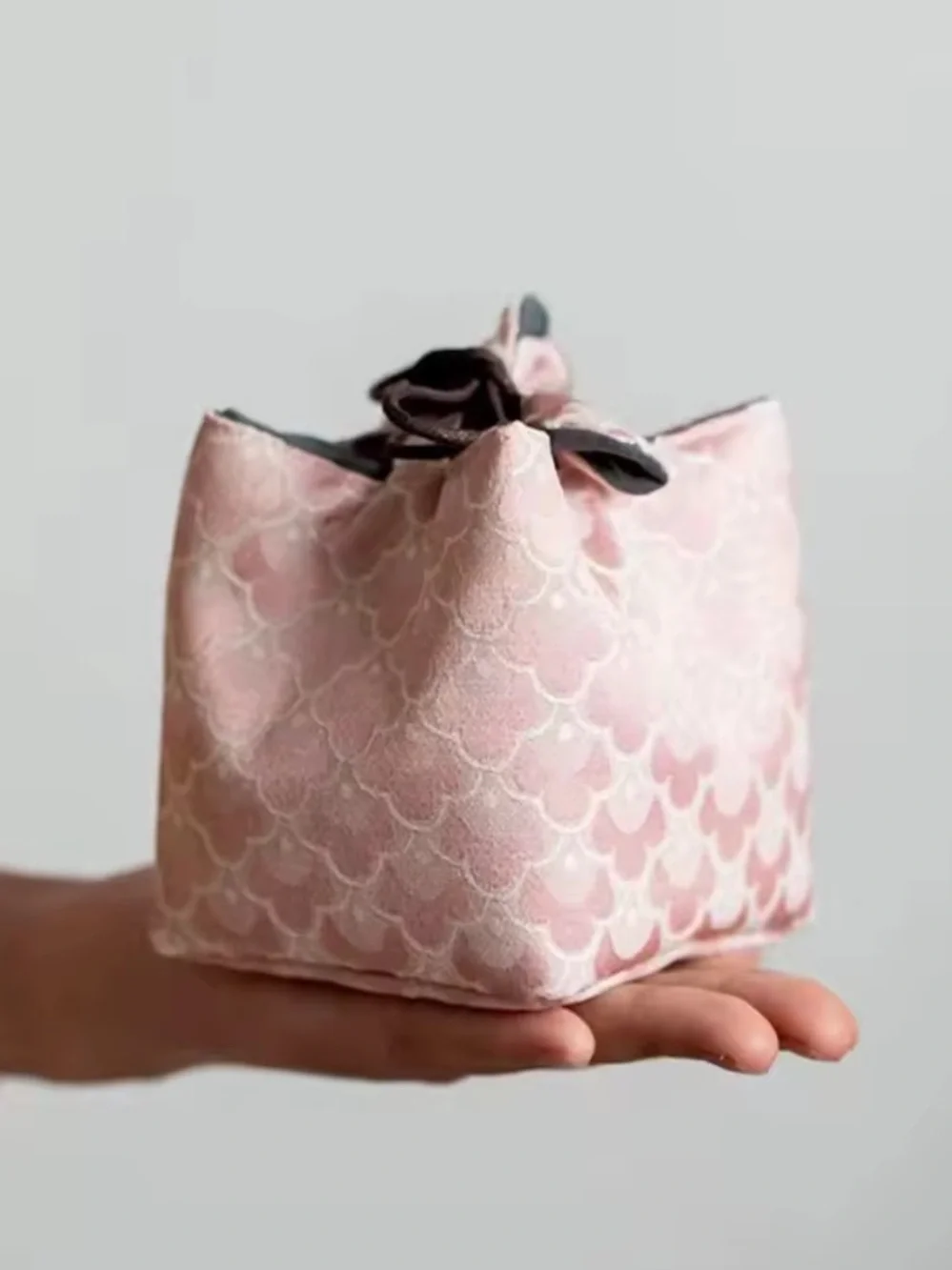 Pink Floral Drawstring Dumpling Cosmetic Pouch